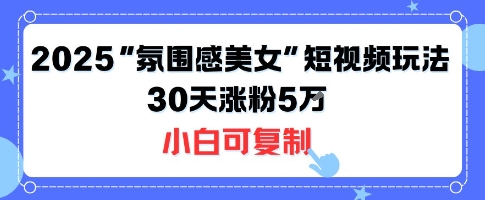 不露脸也能火!2025“氛围感美女”短视频玩法,30天涨粉5W小白可复制-59网创
