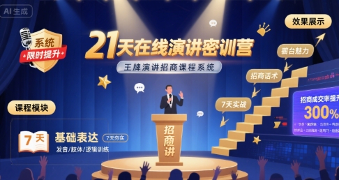 21天在线演讲密训营，王牌演讲招商课程系统-59网创