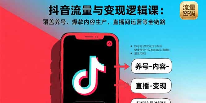 抖音流量与变现逻辑课：覆盖养号、爆款内容生产、直播间运营等全链路-59网创