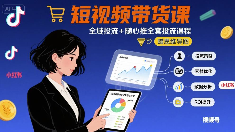 最新短视频带货课,全域投流+随心推全套投流课程+思维导图-59网创