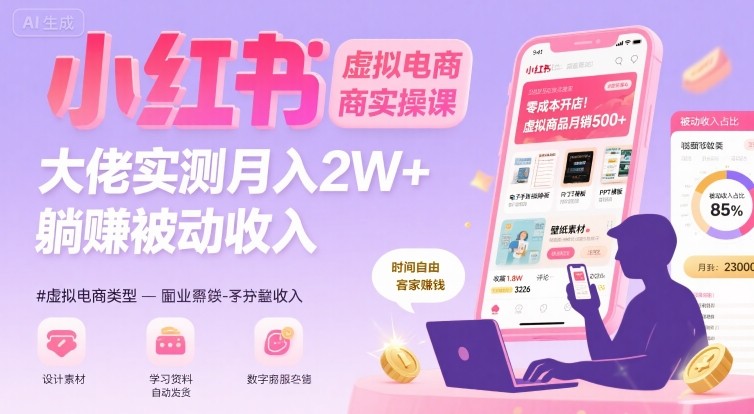 小红书虚拟电商，大佬实测月入2W+，实现被动收入-59网创