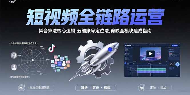 短视频全链路运营：抖音算法核心逻辑,五维账号定位法,剪映全模块速成指南-59网创