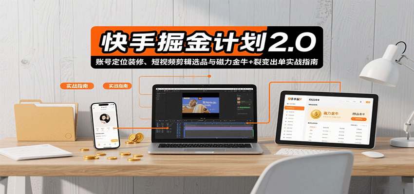 快手掘金计划2.0,账号定位装修、短视频剪辑选品与磁力金牛+裂变出单实战指南-59网创