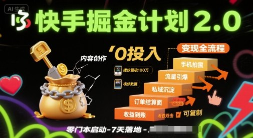 快手掘金计划2.0，快手电商变现全流程，简单可复制，0投入-59网创