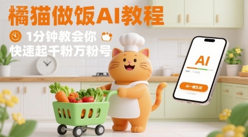 有趣的橘猫买菜做饭视频,用AI一键搞定,1分钟教会你,快速起千粉万粉号-59网创