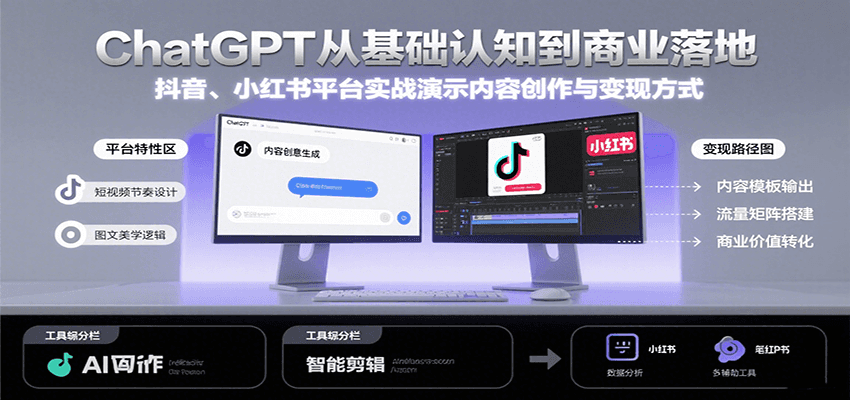 ChatGPT从基础认知到商业落地，实战演示抖音、小红书等平台的内容创作与变现-59网创