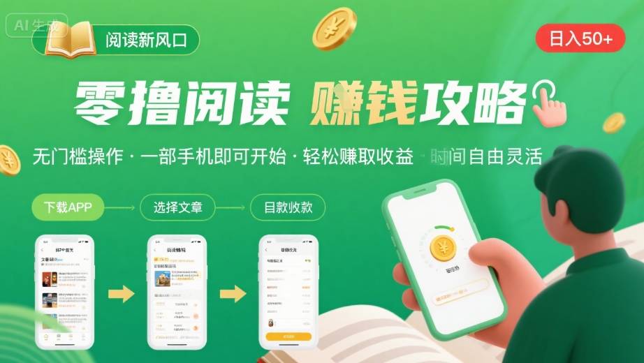 零撸阅读新风口，无门槛轻松挣，一部手机，日入 50-3张【揭秘】-59网创
