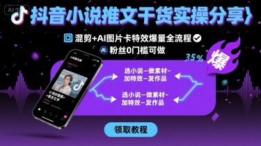 抖音小说推文干货实操分享，混剪+AI图片卡特效爆量全流程，0粉丝0门槛可做-59网创