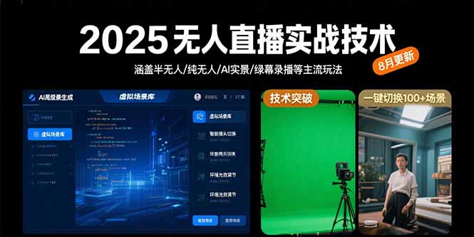 2025无人直播实战技术-8月，涵盖半无人/纯无人/AI实景/绿幕录播等主流玩法-59网创