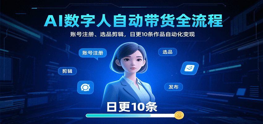 AI数字人自动带货全流程:账号注册、选品剪辑,日更10条作品自动化变现-59网创