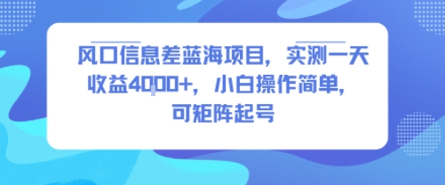 风口信息差蓝海项目，实测一天收益4k+，小白操作简单，可矩阵起号-59网创