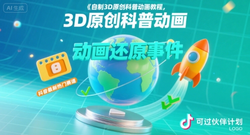 自制3D原创科普动画教程，动画还原事件，抖音最新热门赛道，可过伙伴计划-59网创