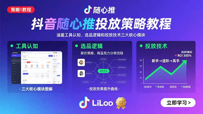 抖音随心推投放策略教程:涵盖工具认知、选品逻辑和投放技术三大核心模块-59网创