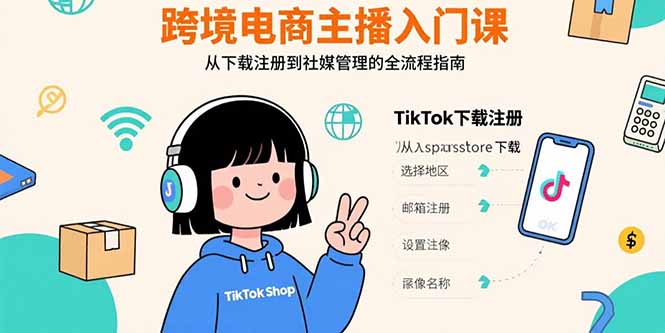跨境电商主播入门课,TikTok下载注册,支付工具配置,社媒账号管理全流程-59网创