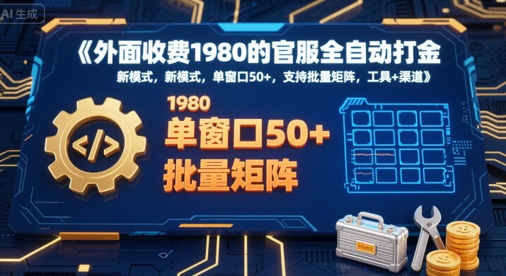外面收费1980的官服全自动打金，新模式，单窗口50+，支持批量矩阵，工具+渠道【揭秘】-59网创
