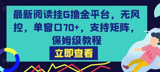 最新阅读挂G撸金平台，无风控，单窗口70+，支持矩阵，保姆级教程【揭秘】-59网创