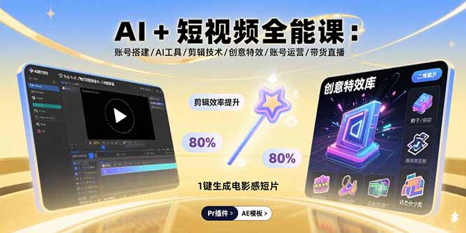 AI+短视频全能课：账号搭建/AI工具/剪辑技术/创意特效/账号运营/带货直播-59网创