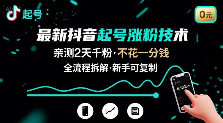 最新抖音起号涨粉技术，亲测2天千粉，不花一分钱，全流程拆解-59网创