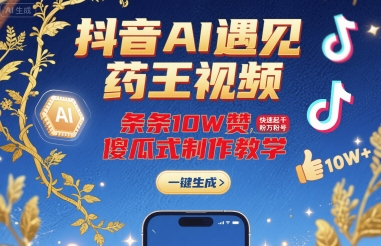 抖音AI遇见药王视频，条条10W赞，快速起千粉万粉号，傻瓜式制作教学-59网创