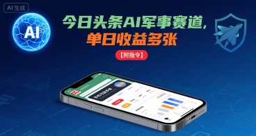 今日头条AI军事赛道，单日收益多张 ，手机可做【附指令】-59网创