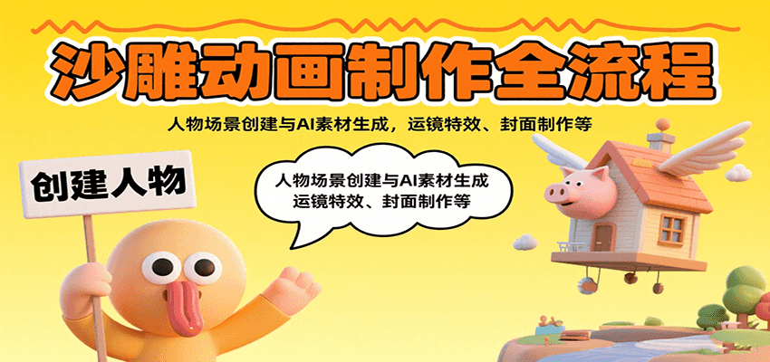 沙雕动画制作全流程：人物场景创建与AI素材生成，运镜特效、封面制作等-59网创