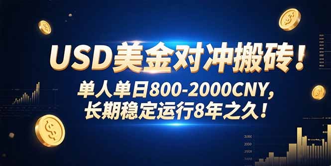 USD美金对冲搬砖!单人单日800-2000CNY，长期稳定运行8年之久!-59网创