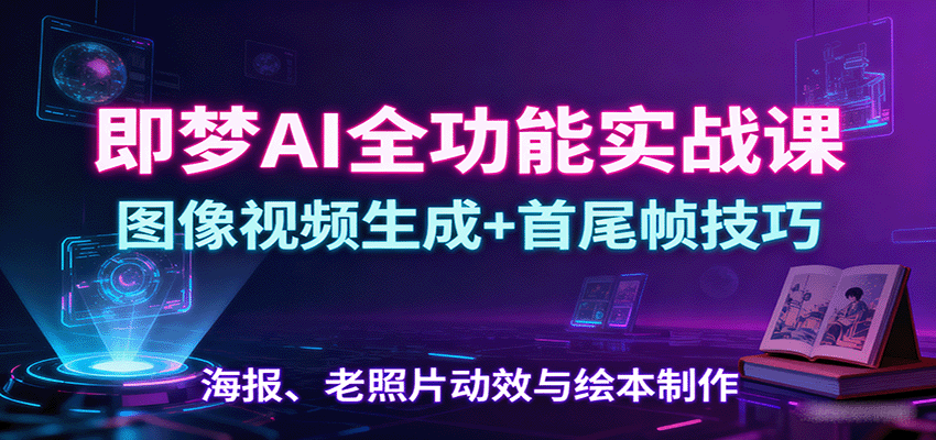 即梦AI全功能实战课:图像视频生成+首尾帧技巧,海报、老照片动效与绘本制作-59网创