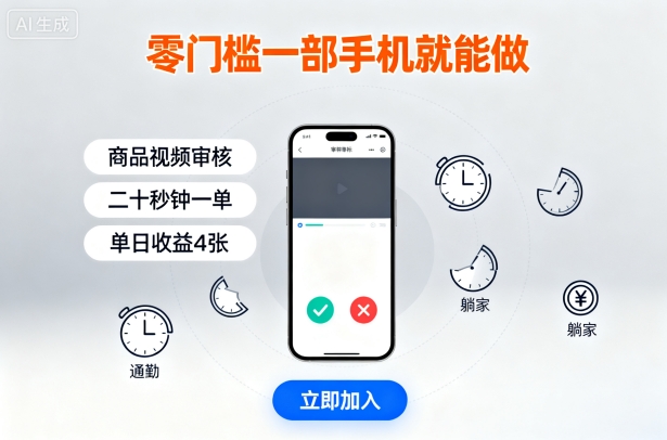零门槛一部手机就能做，商品视频审核，通勤躺家碎片时间都能做，二十秒钟一单，单日收益4张【揭秘】-59网创