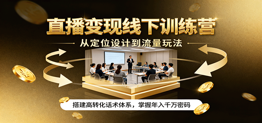 直播变现线下训练营，从定位设计到流量玩法，搭建高转化话术体系，掌握年入千万密码-59网创