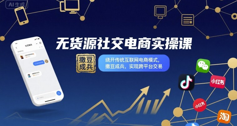 无货源社交电商实操课，绕开传统互联网电商模式，撒豆成兵，实现跨平台交易-59网创
