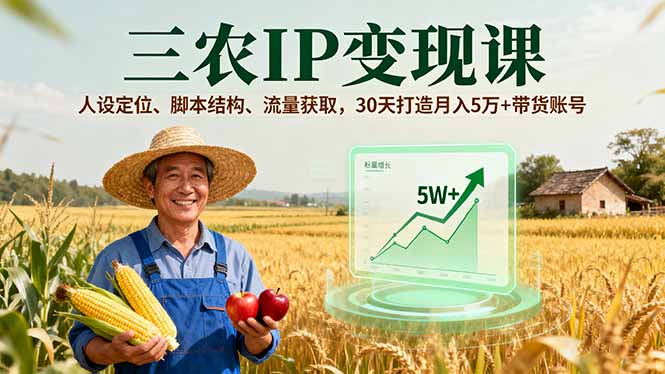 三农IP变现课,人设定位、脚本结构、流量获取,30天打造月入5万+带货账号-59网创