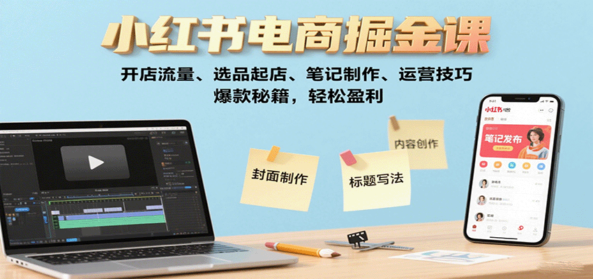 小红书电商掘金课：开店流量、选品起店、笔记制作、运营技巧，爆款秘籍，轻松盈利-59网创