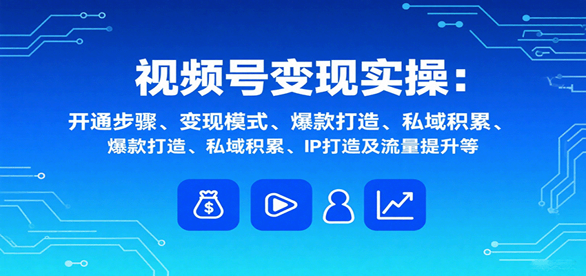 视频号变现实操，含开通步骤、变现模式、爆款打造、私域积累、IP打造及流量提升等-59网创
