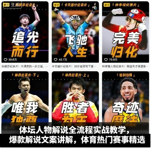 体坛人物解说全流程实战教学，爆款解说文案讲解，体育热门赛事精选-59网创