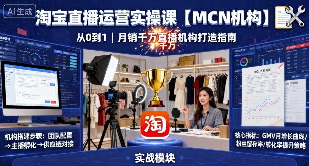 淘宝直播运营实操课【MCN机构】，从0到1做一家月销千W的直播机构-59网创