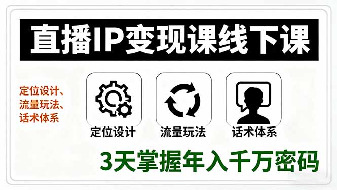 直播IP变现课线下课，定位设计、流量玩法、话术体系，3天掌握年入千万密码-59网创