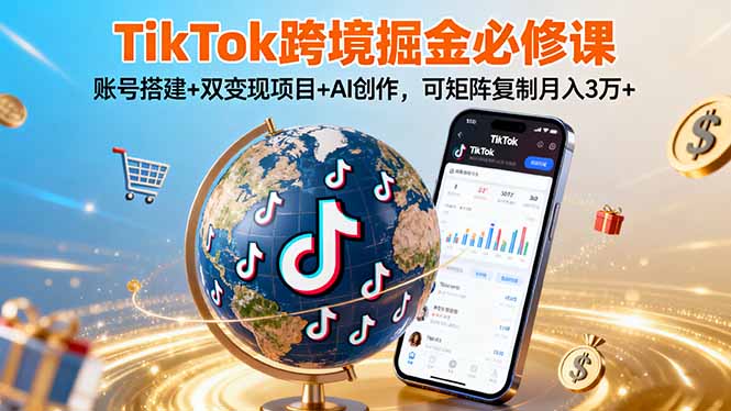 TikTo跨境掘金必修课,账号搭建+双变现项目+AI创作,可矩阵复制月入3万+-59网创