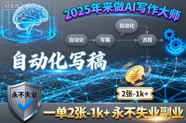 2025年来做AI写作大师，自动化写稿，一单2张-1k+，永不失业副业-59网创