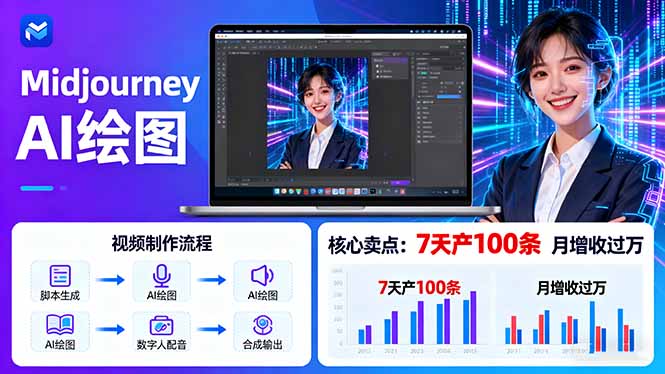 AI绘图照片开口说话视频制作：Midjourney+数字人，7天产100条月增收过万-59网创