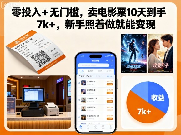 零投入+无门槛,卖电影票10天到手7k+,新手照着做就能变现【揭秘】-59网创