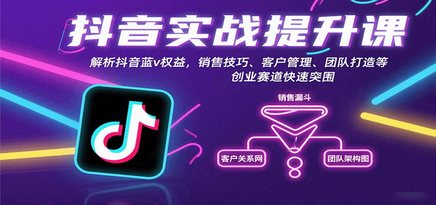 抖音实战提升课：解析抖音蓝v权益，销售技巧、客户管理、团队打造等创业赛道快速突围-59网创