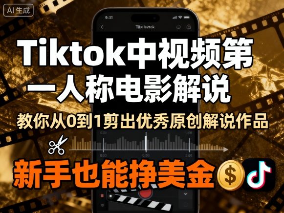 Tiktok中视频第一人称电影解说,教你从0到1剪出一个优秀的原创解说作品,新手也能挣美金-59网创
