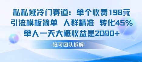 私域冷门赛道单个收费198米引流模板简单人群精准 45%的转化率单人一天大概收益多张-59网创