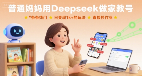 普通妈妈用Deepseek做家教号,条条热门,日变现1k+的玩法,直接抄作业-59网创