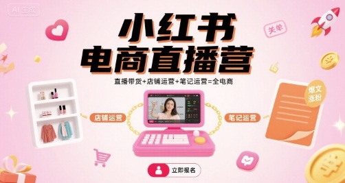 小红书电商直播营，直播带货+店铺运营+笔记运营=全电商-59网创