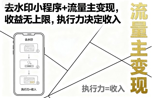 去水印小程序+流量主变现，收益无上限，执行力决定收入-59网创