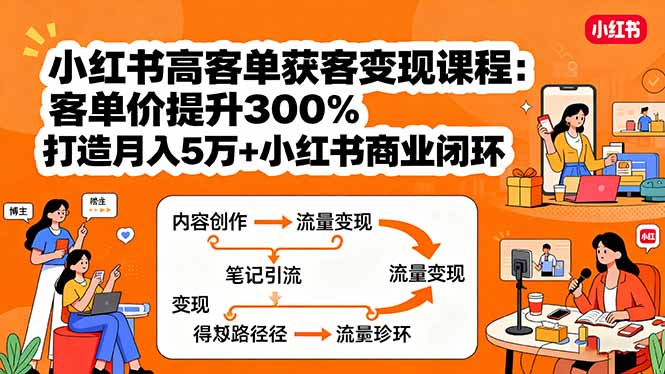 小红书高客单获客变现课程：客单价提升300%，打造月入10万+小红书商业闭环-59网创