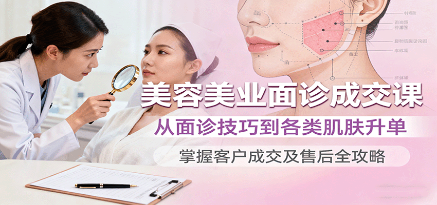 美容美业面诊成交课，从面诊技巧到各类肌肤升单，掌握客户成交及售后全攻略-59网创