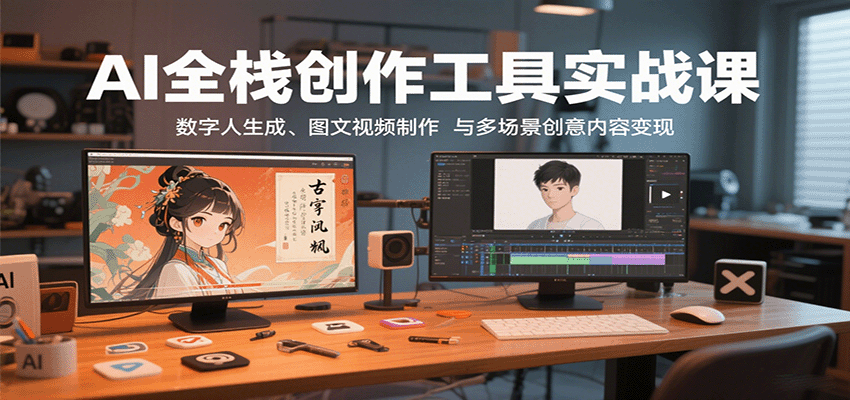 AI全栈创作工具实战课：数字人生成、图文视频制作与多场景创意内容变现-59网创