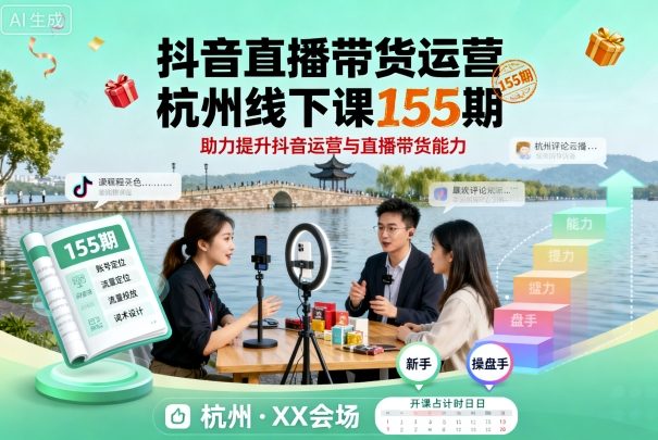 抖音直播带货运营杭州线下课155期，助力提升抖音运营与直播带货能力-59网创